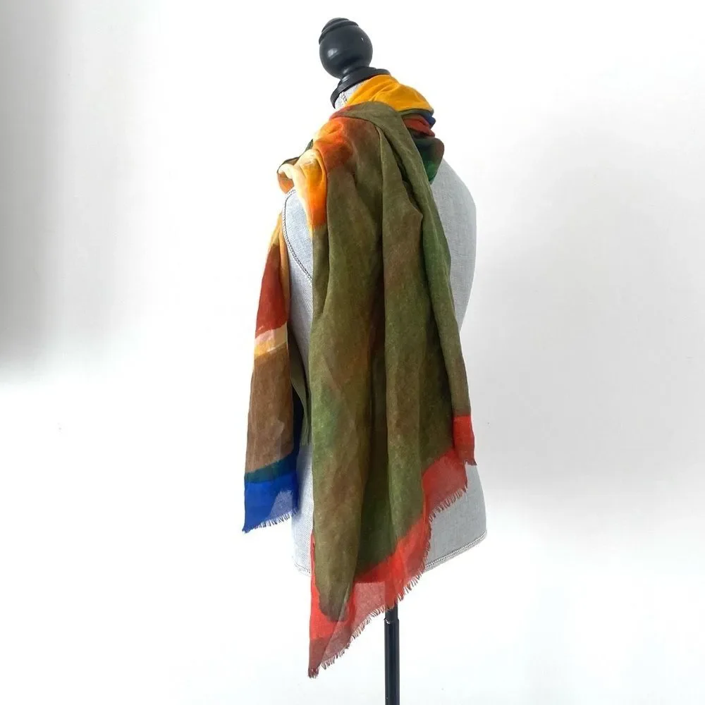 Margolis Pineo Italy Wool Silk Scarf Oversized Colorful Vacation Versatile Chic